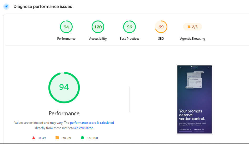 One-time mobile Lighthouse result