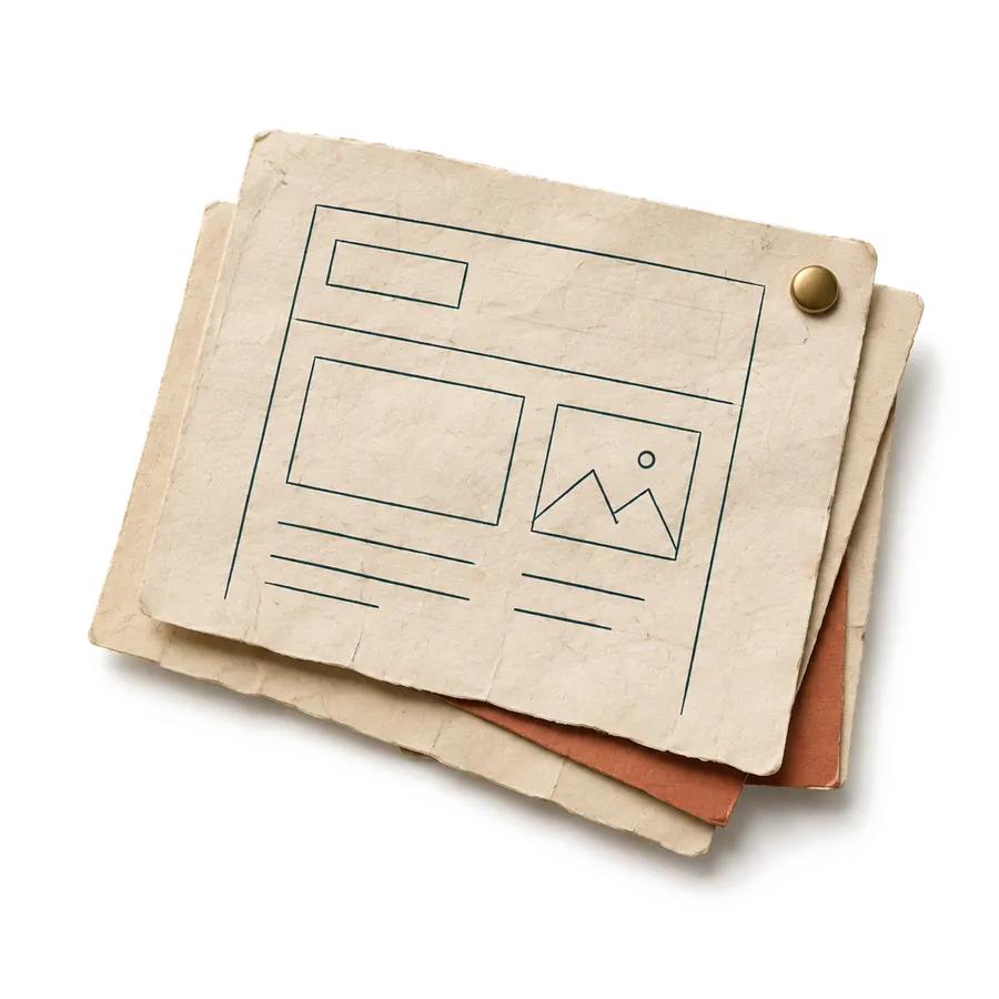 A folded stack of paper prototypes with a hand-drawn interface.